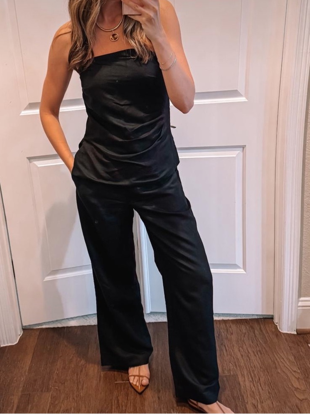 LOFT Linen Set - Strapless top with drawstring pants (Top Size 6/Pants Size SM)